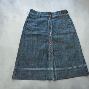 Boden Dark Wash Denim Button Front A-Line Skirt Size 8L Long